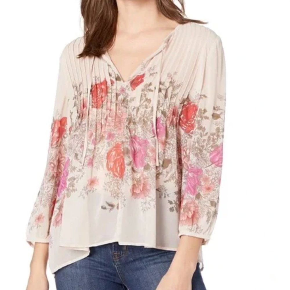 Joie Silk Zakia Floral Pleated Blouse